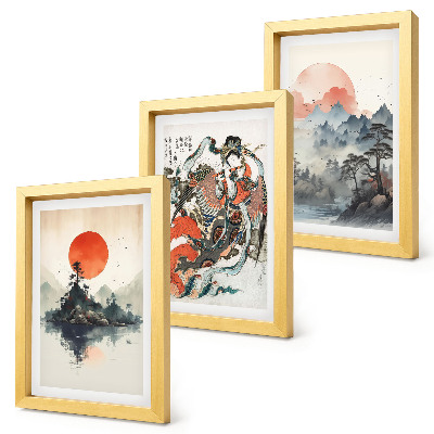 Galerie de perete Picturi și portrete peisagistice asiatice în stil Japandi