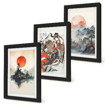 Galerie de perete Picturi și portrete peisagistice asiatice în stil Japandi