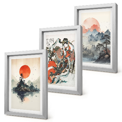 Galerie de perete Picturi și portrete peisagistice asiatice în stil Japandi