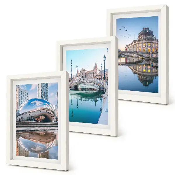 Set 3 tablouri cu arhitectură urbană reflectată în apă