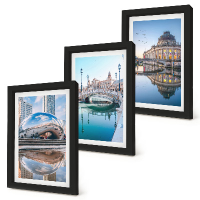 Set 3 tablouri Arhitectura orașului reflectată în apă