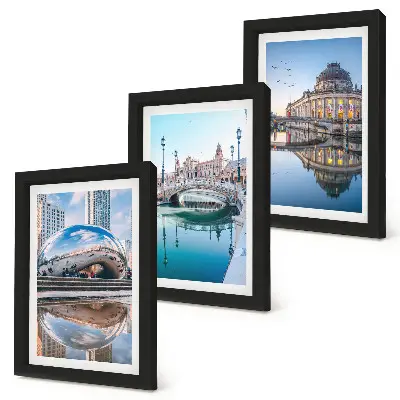 Set 3 tablouri cu arhitectură urbană reflectată în apă