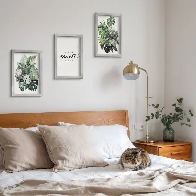 Set 3 tablouri cu plante verzi și mesajul Acasă dulce