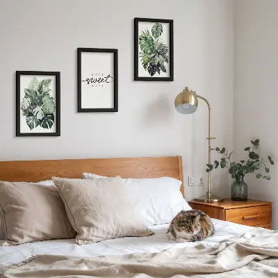 Set 3 tablouri cu plante verzi și mesajul Acasă dulce