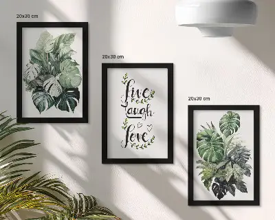 Galerie de perete cu plante și textul trăiește, râde, iubește