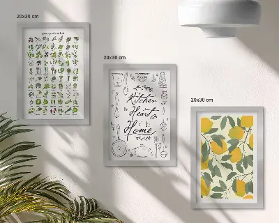 Galerie de perete cu listă de ierburi, semn de bucătărie și lămâi pictate