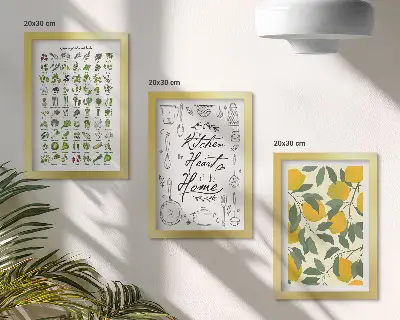 Galerie de perete cu listă de ierburi, semn de bucătărie și lămâi pictate