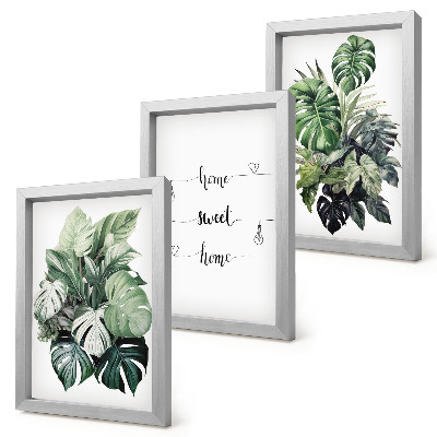 Galerie de perete Acuarelă Monstera Frunze Acasă Dulce Acasă