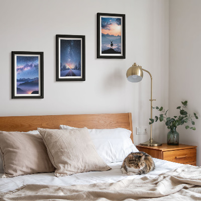 Galerie de perete Cer nocturn, munți, peisaje în ceață și cerbi