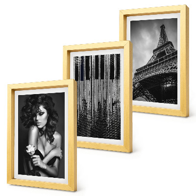 Set 3 tablouri Portretul unei femei cu un trandafir, Turnul Eiffel și un model de pian