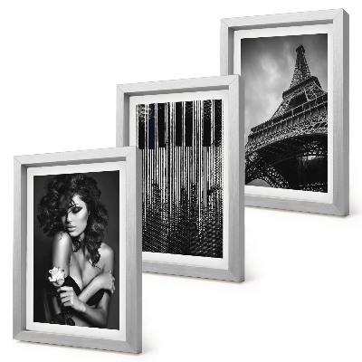 Set 3 tablouri Portretul unei femei cu un trandafir, Turnul Eiffel și un model de pian