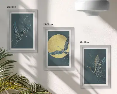 Galerie de perete cu cocori în zbor pe fundalul lunii și al stelelor