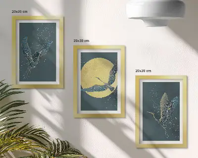 Galerie de perete cu cocori în zbor pe fundalul lunii și al stelelor