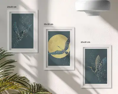 Galerie de perete cu cocori în zbor pe fundalul lunii și al stelelor