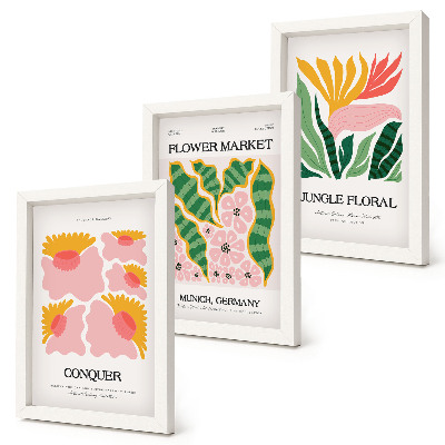 Set 3 tablouri Postere cu flori și frunze în stil modern