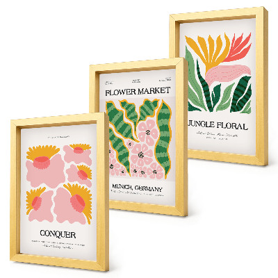 Set 3 tablouri Postere cu flori și frunze în stil modern