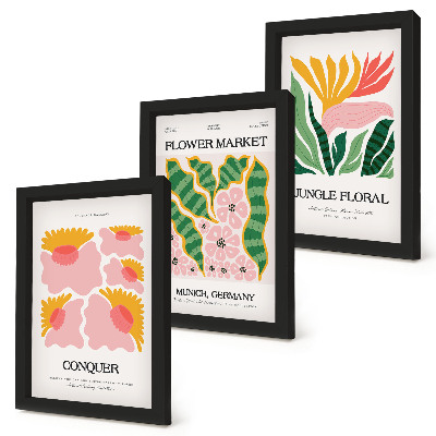 Set 3 tablouri Postere cu flori și frunze în stil modern