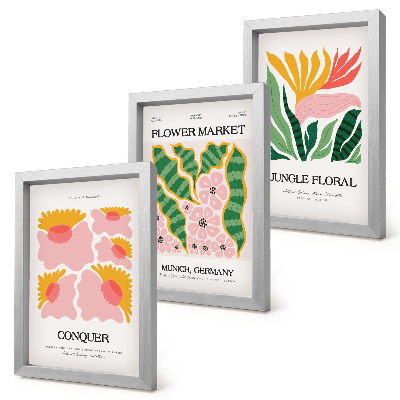 Set 3 tablouri Postere cu flori și frunze în stil modern