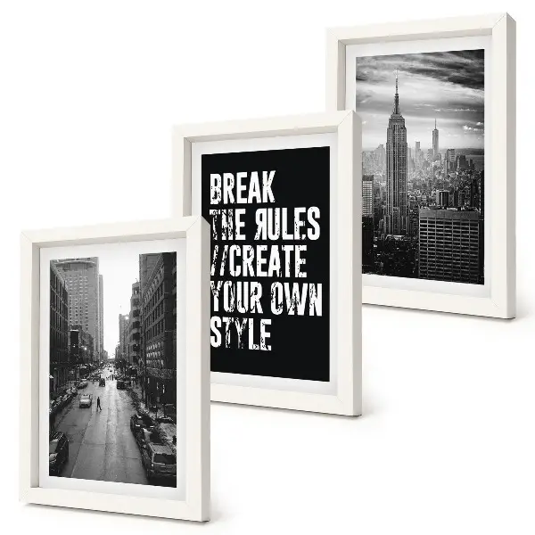 Set 3 tablouri cu străzi urbane în alb și negru și inscripție inspiratoare