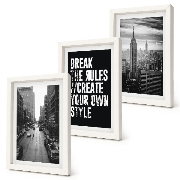 Set 3 tablouri Străzile orașului în alb și negru cu o inscripție inspiratoare