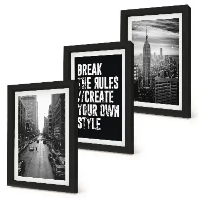 Set 3 tablouri cu străzi urbane în alb și negru și inscripție inspiratoare
