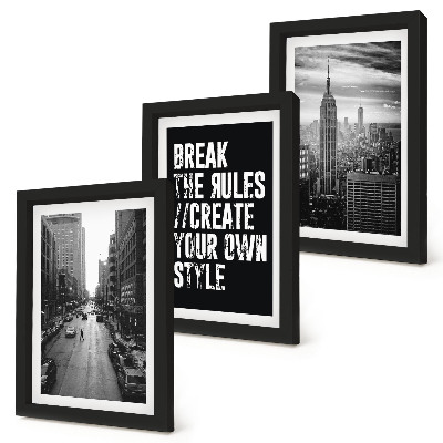 Set 3 tablouri Străzile orașului în alb și negru cu o inscripție inspiratoare