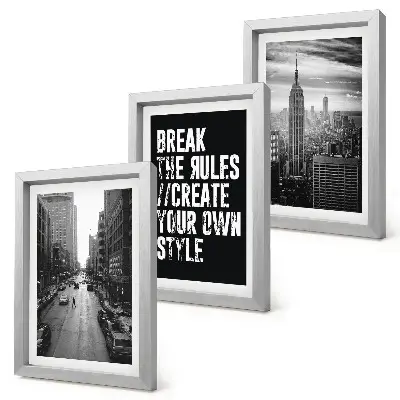 Set 3 tablouri cu străzi urbane în alb și negru și inscripție inspiratoare