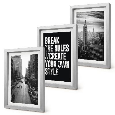 Set 3 tablouri Străzile orașului în alb și negru cu o inscripție inspiratoare