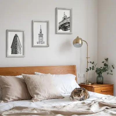 Galerie de perete cu clădiri arhitecturale în minimalism alb-negru