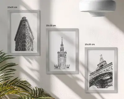 Galerie de perete cu clădiri arhitecturale în minimalism alb-negru