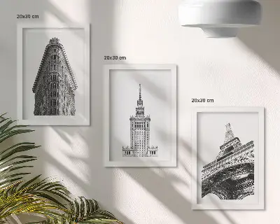 Galerie de perete cu clădiri arhitecturale în minimalism alb-negru