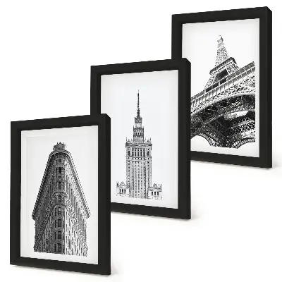 Galerie de perete cu clădiri arhitecturale în minimalism alb-negru