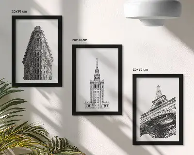 Galerie de perete cu clădiri arhitecturale în minimalism alb-negru