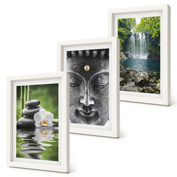 Set 3 tablouri Armonia naturii cu pietre, apă și Buddha