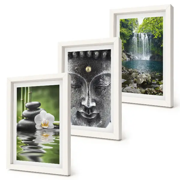 Set de 3 tablouri cu tematică natură, pietre, apă și Buddha