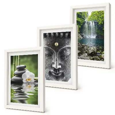 Set de 3 tablouri cu tematică natură, pietre, apă și Buddha