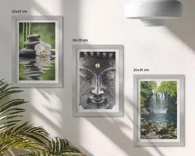 Set de 3 tablouri cu tematică natură, pietre, apă și Buddha