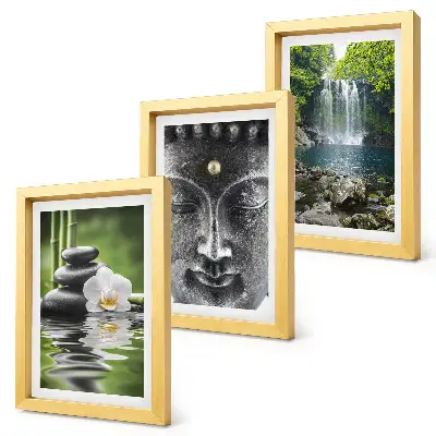 Set de 3 tablouri cu tematică natură, pietre, apă și Buddha