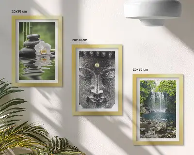 Set de 3 tablouri cu tematică natură, pietre, apă și Buddha