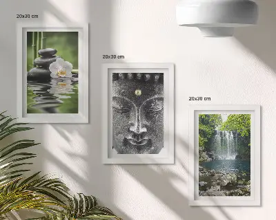 Set de 3 tablouri cu tematică natură, pietre, apă și Buddha