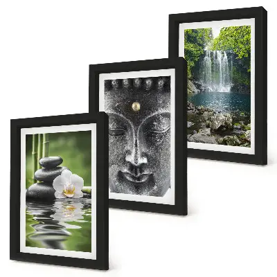Set de 3 tablouri cu tematică natură, pietre, apă și Buddha