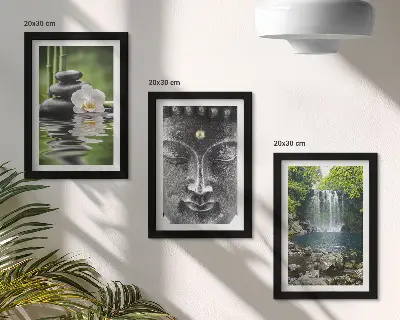 Set de 3 tablouri cu tematică natură, pietre, apă și Buddha