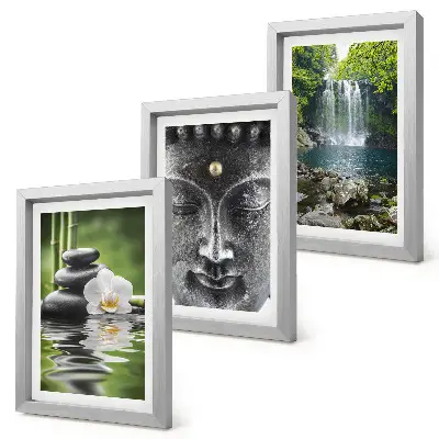Set de 3 tablouri cu tematică natură, pietre, apă și Buddha