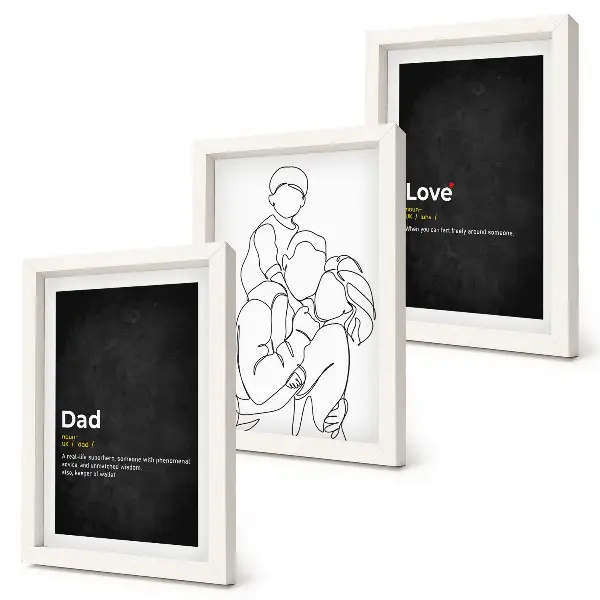 Set 3 tablouri cu artă liniară reprezentând familia și definiții ale iubirii și paternității