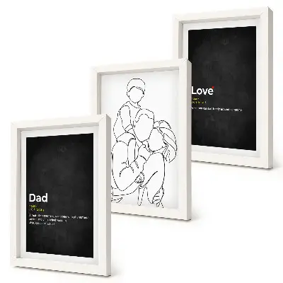Set 3 tablouri cu artă liniară reprezentând familia și definiții ale iubirii și paternității