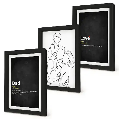 Set 3 tablouri cu artă liniară reprezentând familia și definiții ale iubirii și paternității