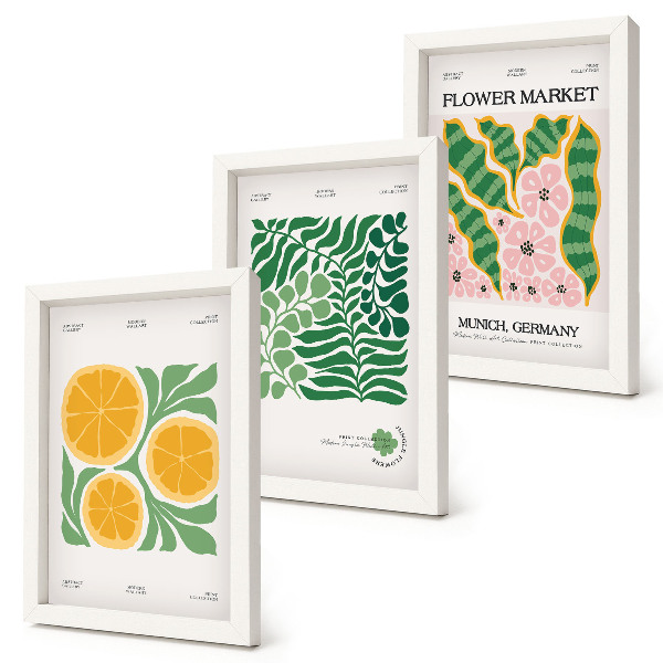 Set 3 tablouri Postere cu motive de fructe și plante în culori pastelate
