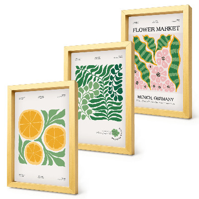 Set 3 tablouri Postere cu motive de fructe și plante în culori pastelate