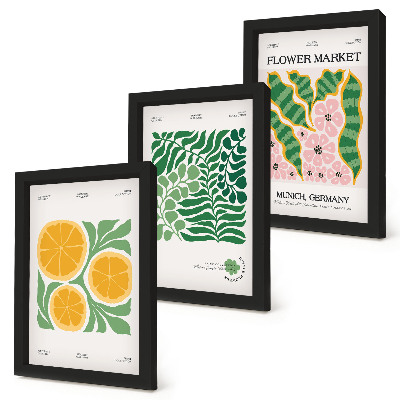 Set 3 tablouri Postere cu motive de fructe și plante în culori pastelate