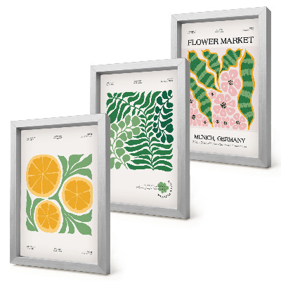 Set 3 tablouri Postere cu motive de fructe și plante în culori pastelate